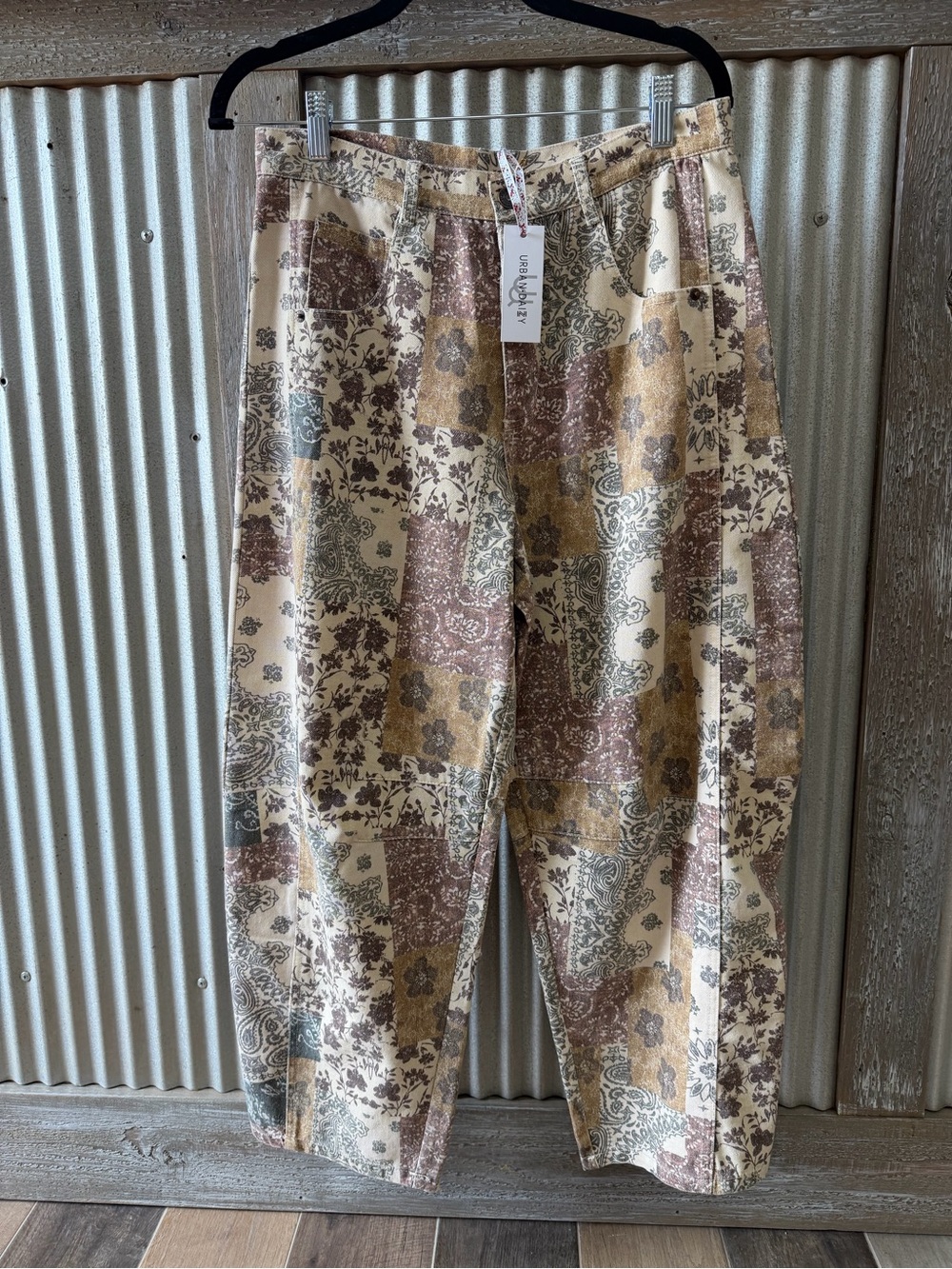 Patchwork Wide Leg Women's Pants - Neutral Multi
